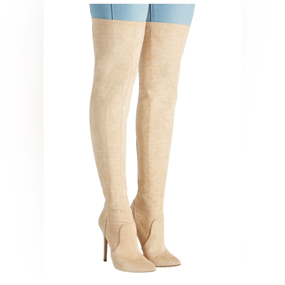 Neysa Natural suede thigh high stiletto heel boot size 11 - Picture 4 of 9